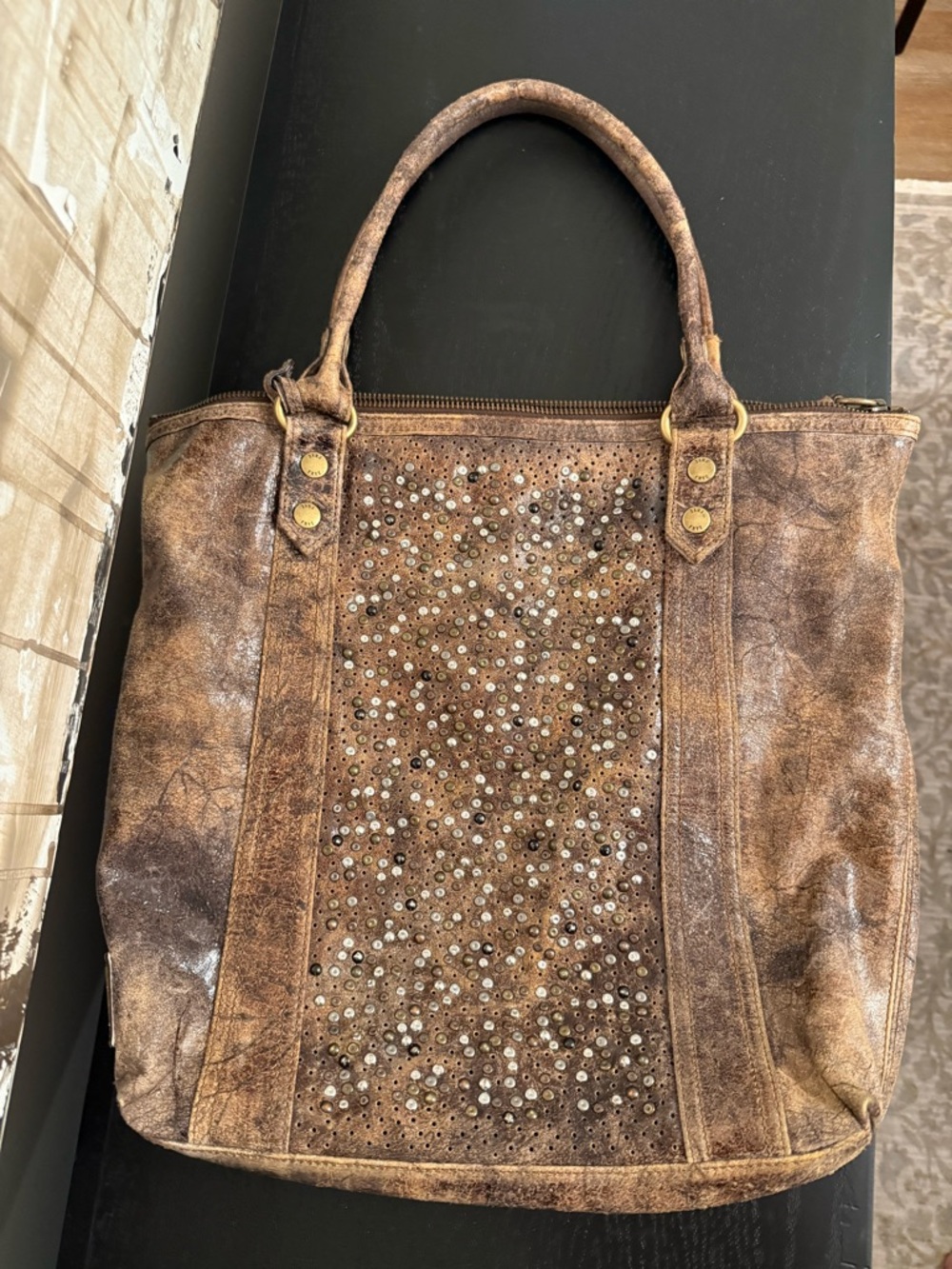 Frye Deborah Brown Studded Leather Tote